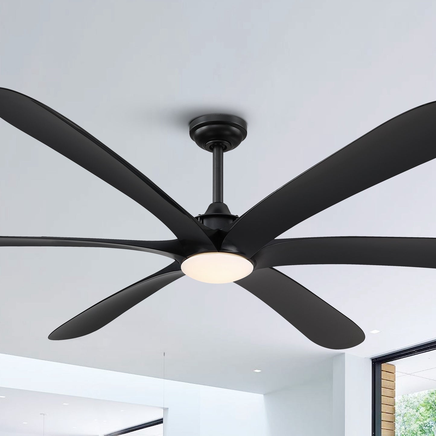 VelvetFan Modern 72" Black LED Downrod Mount Ceiling Fan