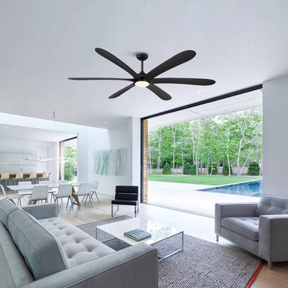 VelvetFan Modern 72" Black LED Downrod Mount Ceiling Fan