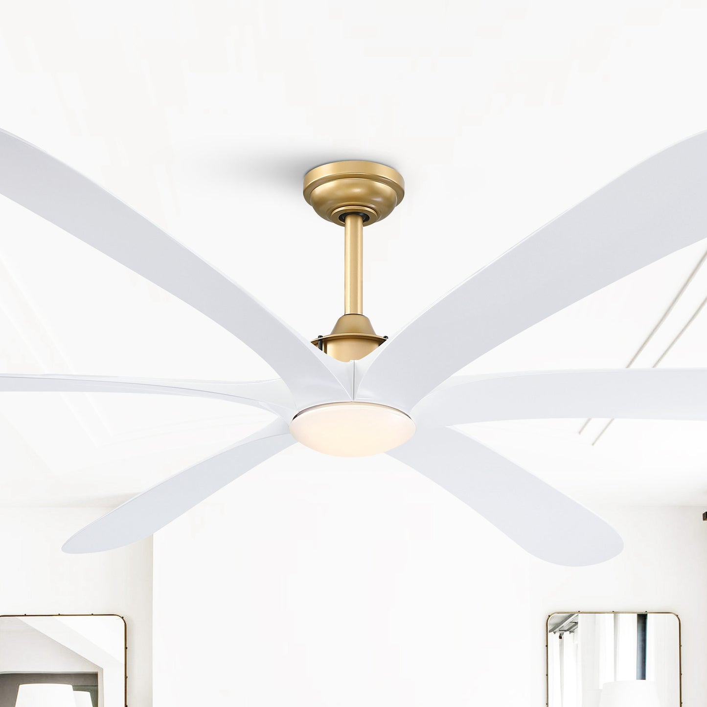 VelvetFan Modern 72" Gold LED Downrod Mount Ceiling Fan