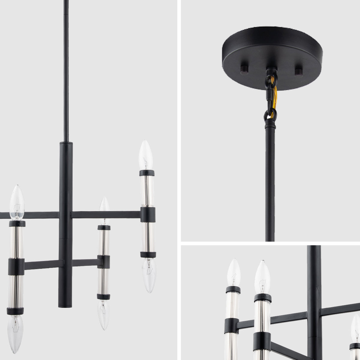 Atollo Modern Black Linear 8-Light Ceiling Chandelier