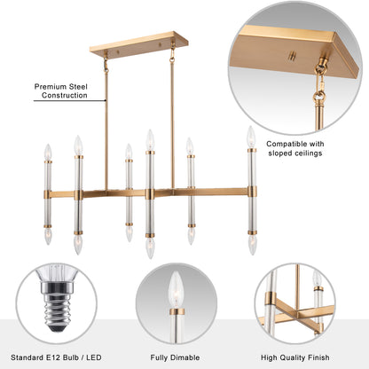 Atollo Modern Gold Linear 12-Light Ceiling Chandelier