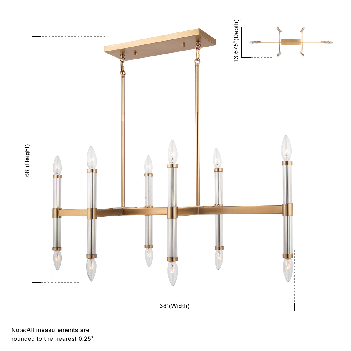 Atollo Modern Gold Linear 12-Light Ceiling Chandelier