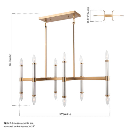 Atollo Modern Gold Linear 12-Light Ceiling Chandelier