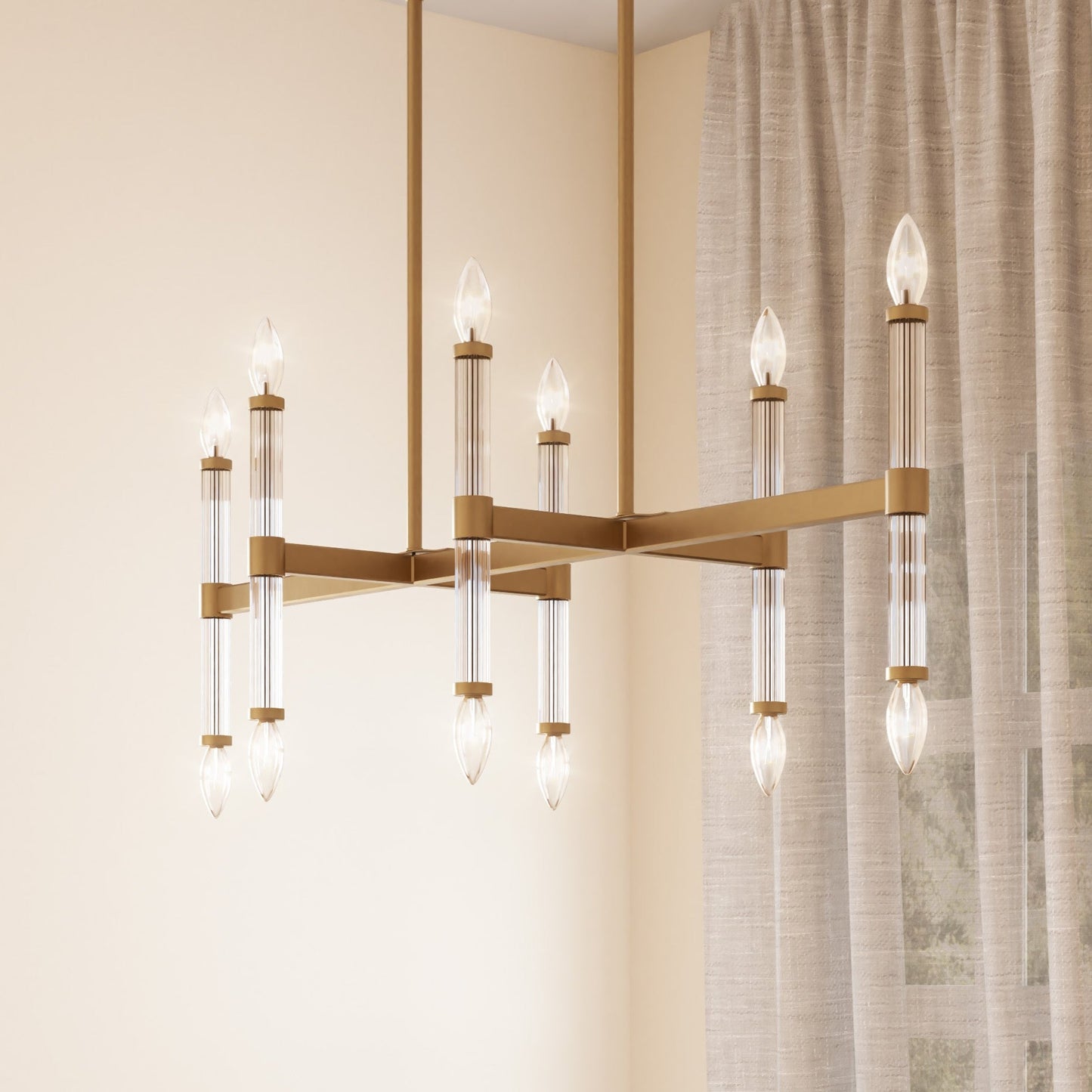 Atollo Modern Gold Linear 12-Light Ceiling Chandelier