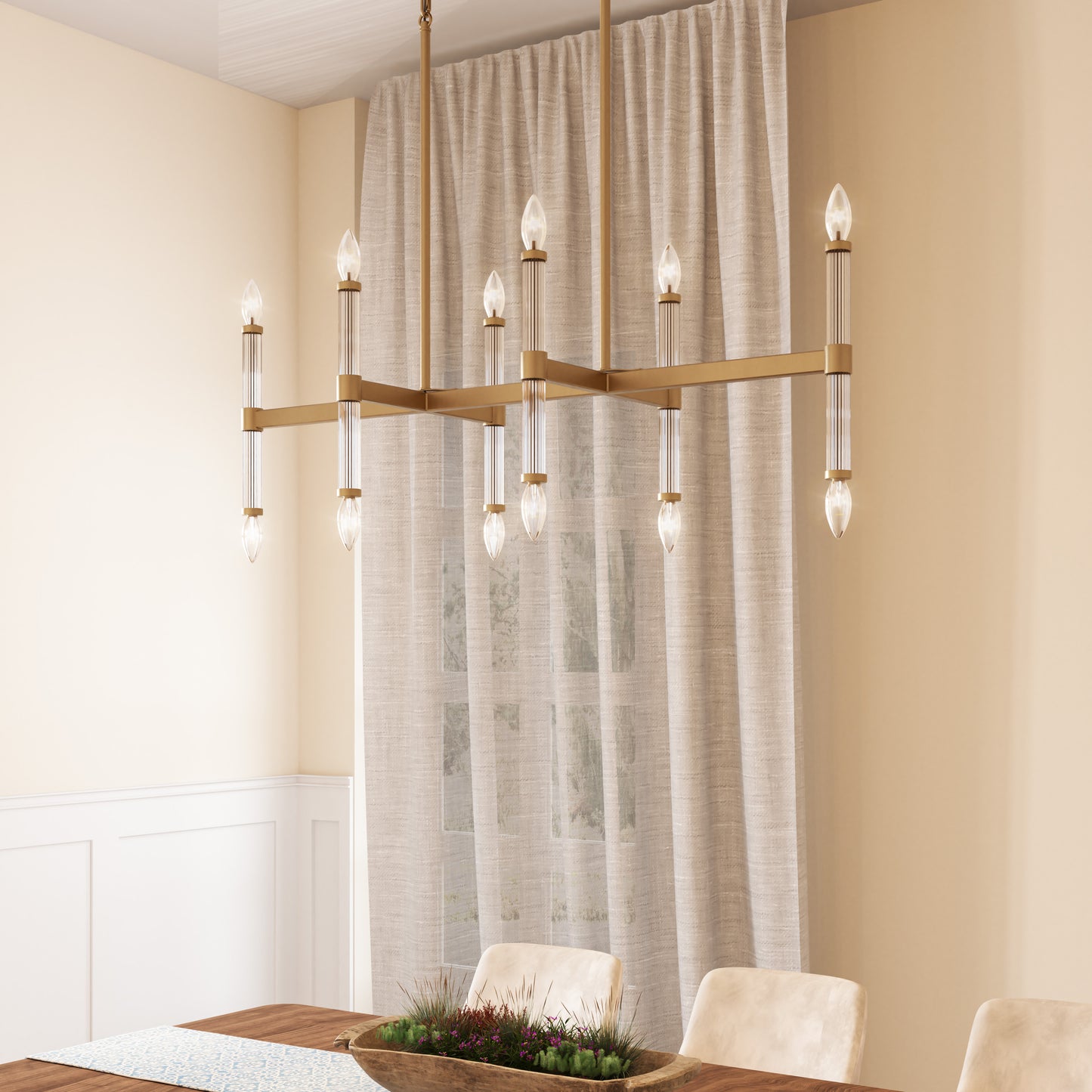 Atollo Modern Gold Linear 12-Light Ceiling Chandelier