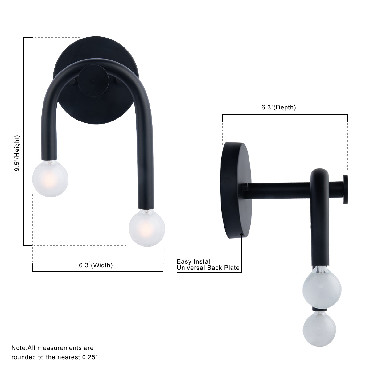 Caboche Mid-Century Modern Black 2-Light Wall Sconce