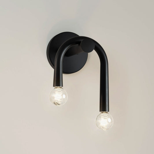 Caboche Mid-Century Modern Black 2-Light Wall Sconce