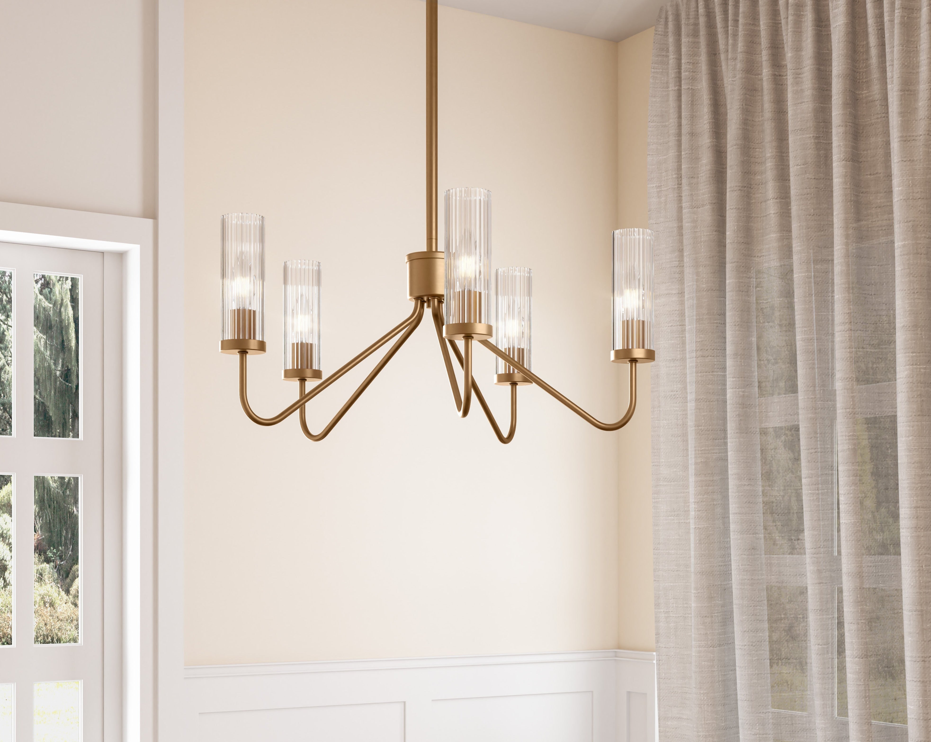 Flux 5-Light Ribbed Glass Shade Brass Traditional Chandelier ...