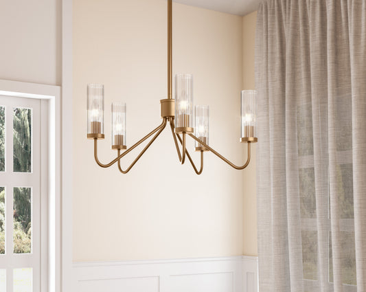 Flux 5-Light Ribbed Glass Shade Brass Traditional Chandelier