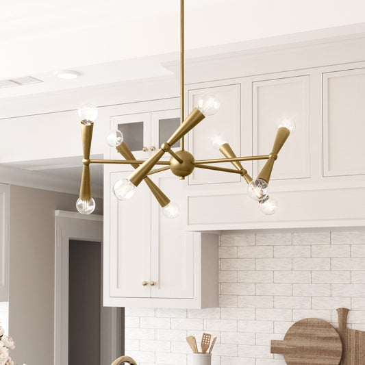 Mizu 10-Light Mid-Century Modern Gold Chandelier