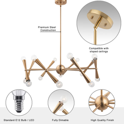 Mizu 16-Light Mid-Century Modern Gold Chandelier