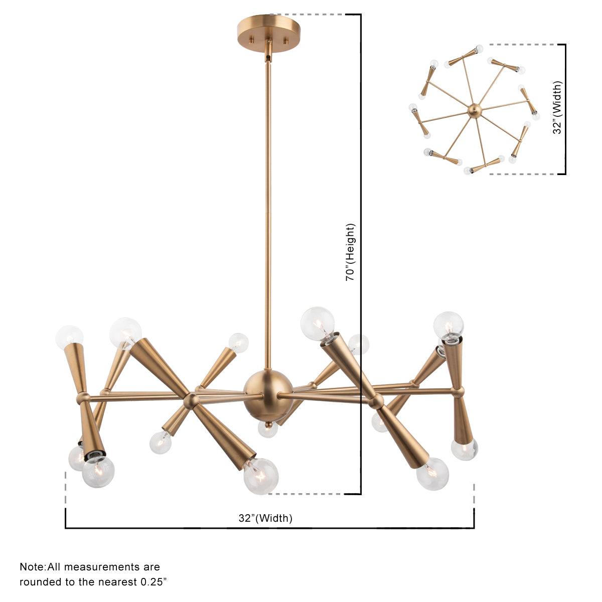 Mizu 16-Light Mid-Century Modern Gold Chandelier