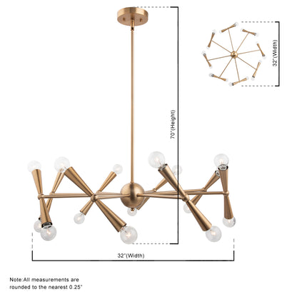 Mizu 16-Light Mid-Century Modern Gold Chandelier