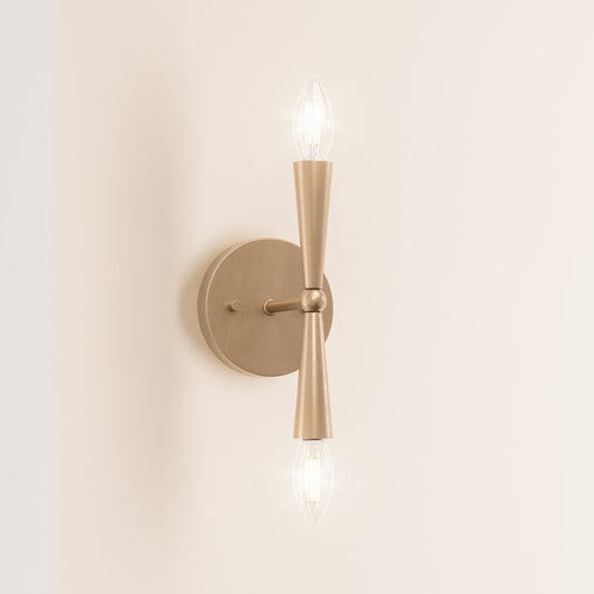 Mizu Mid-Century Modern Gold 2-Light Wall Sconce Light