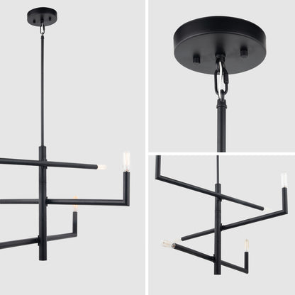 Optical 6-Light Adjustable Modern Black Chandelier