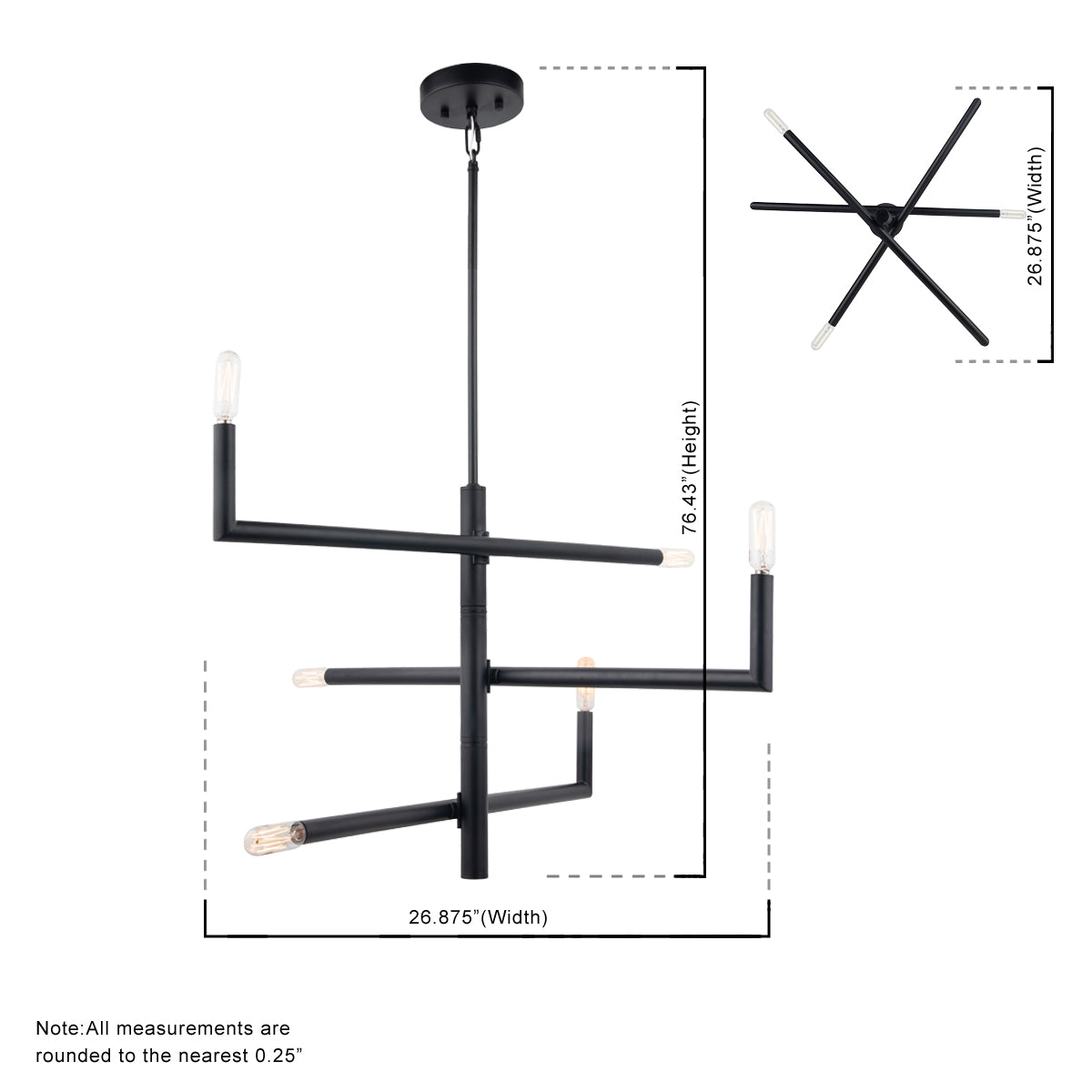 Optical 6-Light Adjustable Modern Black Chandelier