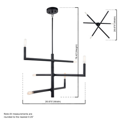 Optical 6-Light Adjustable Modern Black Chandelier