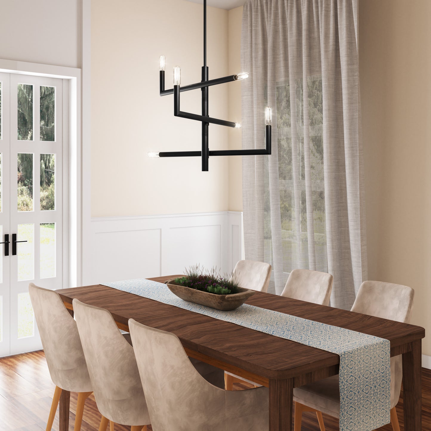 Optical 6-Light Adjustable Modern Black Chandelier