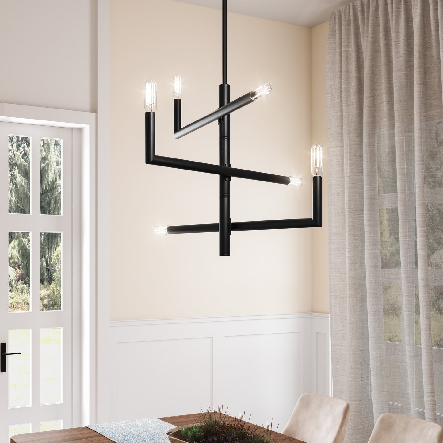 Optical 6-Light Adjustable Modern Black Chandelier