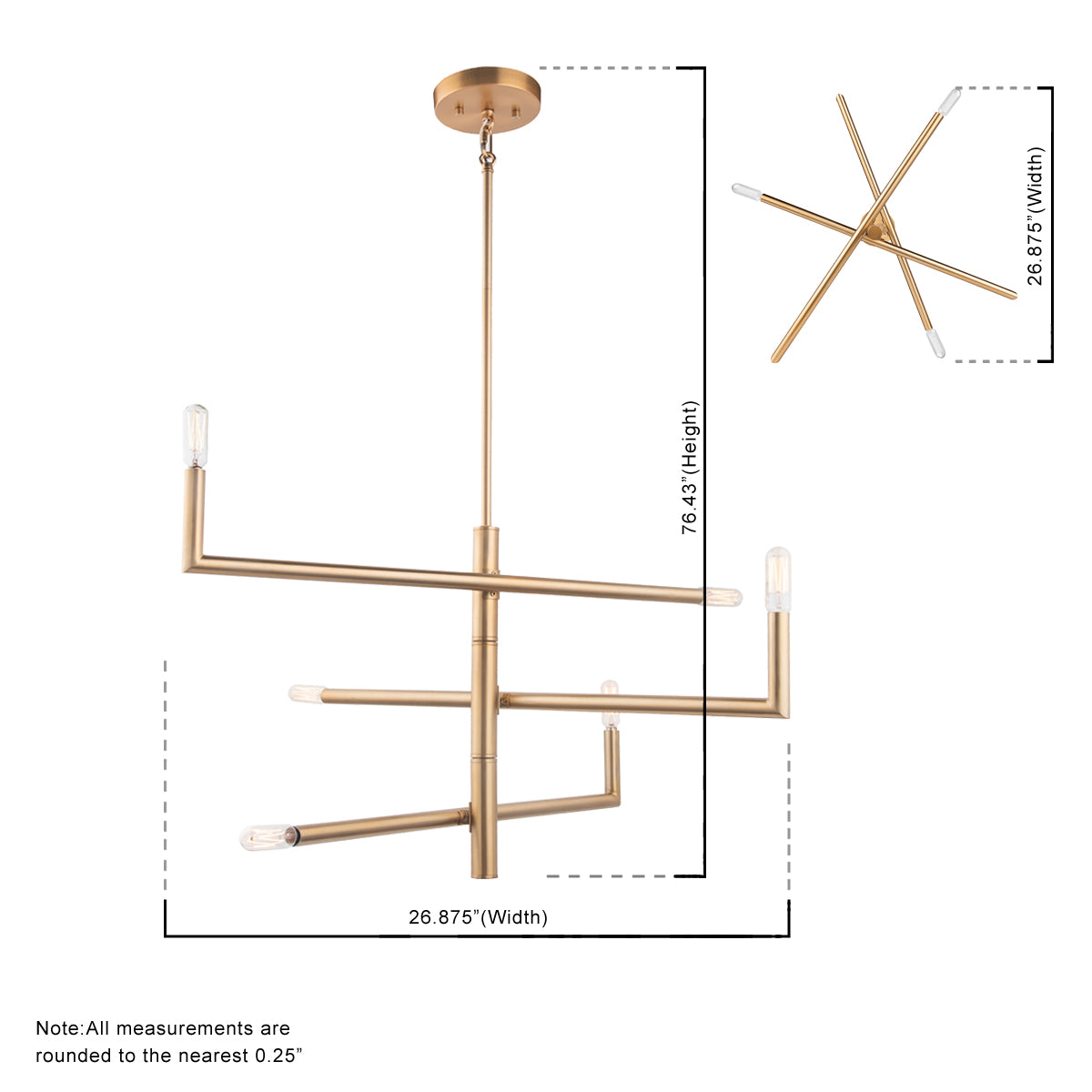 Optical 6-Light Adjustable Modern Gold Chandelier