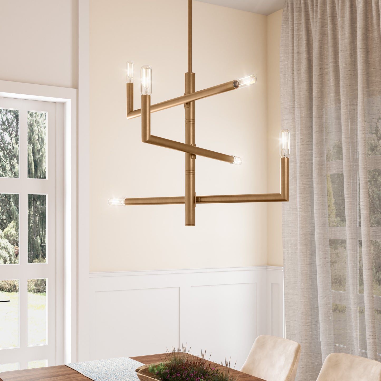 Optical 6-Light Adjustable Modern Gold Chandelier