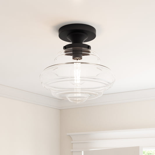 Solaria 1-Light Dark Brown Farmhouse Semi Flush Mount Ceiling Light