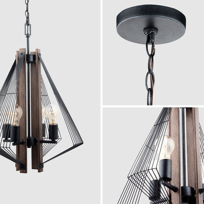 Zenith 4-Light Black & Wood Pendant Light