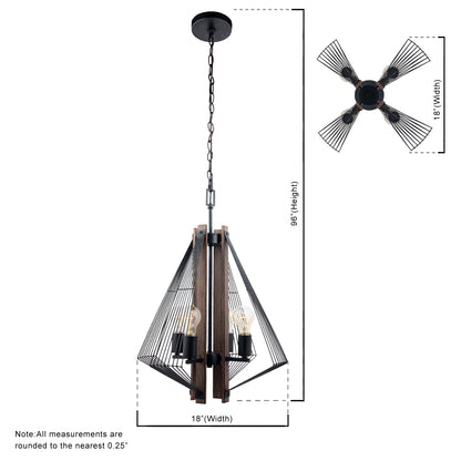 Zenith 4-Light Black & Wood Pendant Light