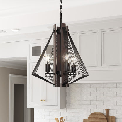 Zenith 4-Light Black & Wood Pendant Light