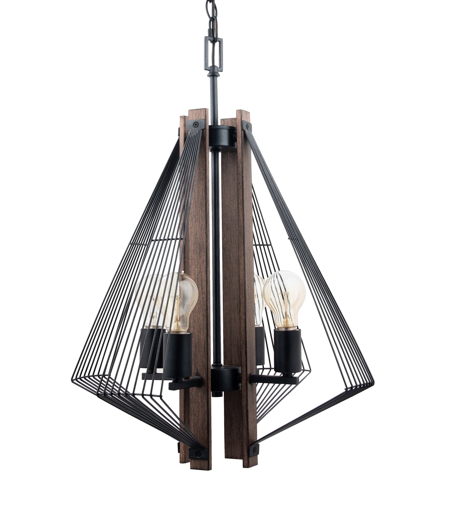 Zenith 4-Light Black & Wood Pendant Light