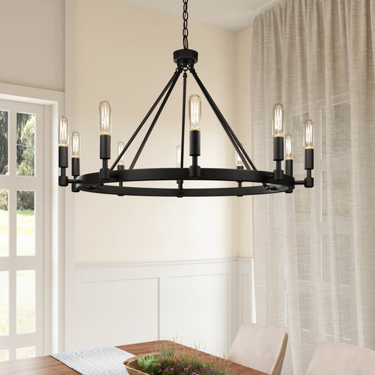 Astra 10-Light Candle Style Black Wagon Wheel Chandelier