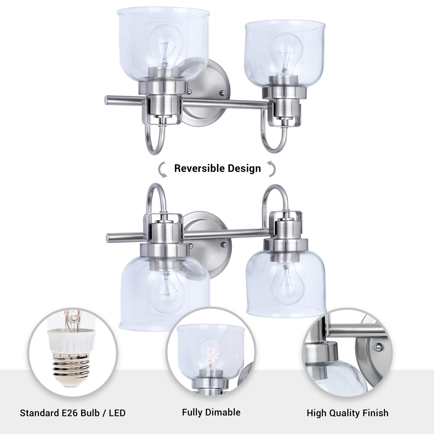 Brighton 2-Light Chrome Dimmable Bathroom Vanity Light