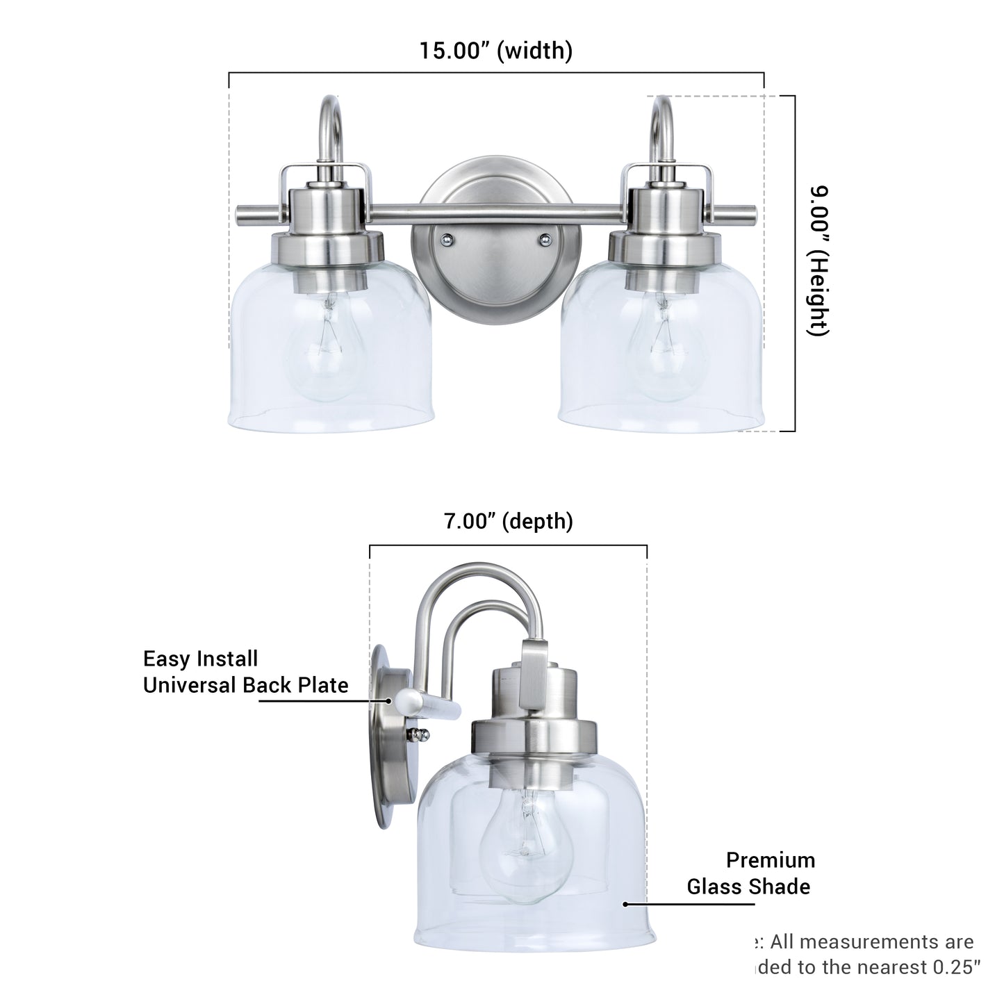 Brighton 2-Light Chrome Dimmable Bathroom Vanity Light