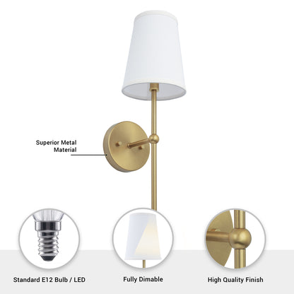 Finley 1-Light Satin Gold Dimmable Bathroom Wall Sconce