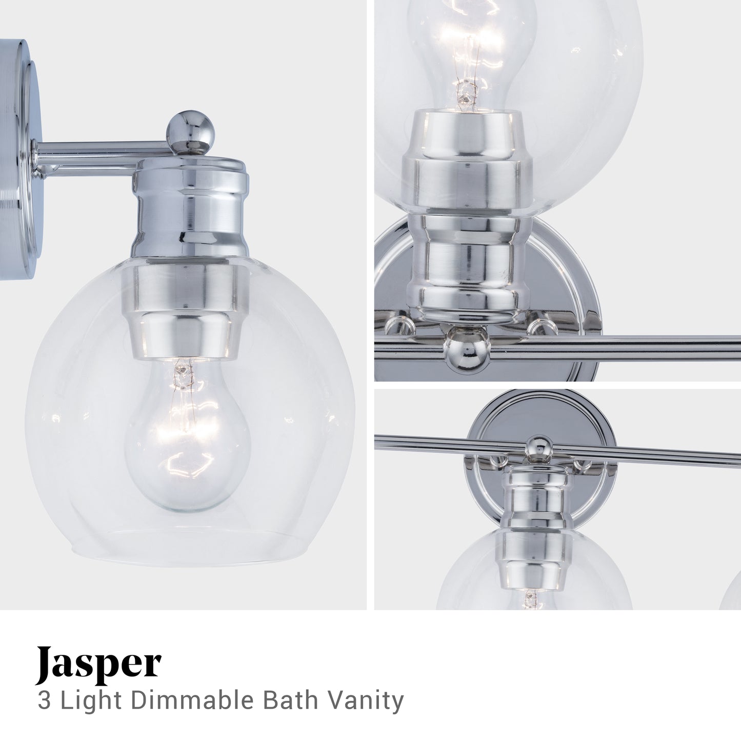 Jasper 3-Light Chrome Dimmable Bathroom Vanity Light