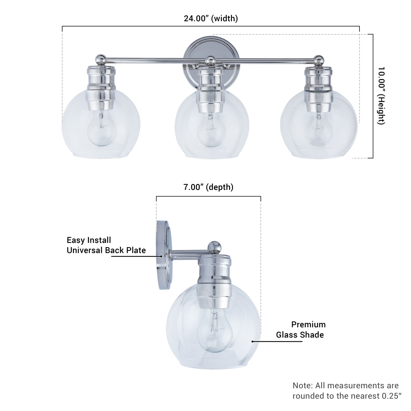 Jasper 3-Light Chrome Dimmable Bathroom Vanity Light