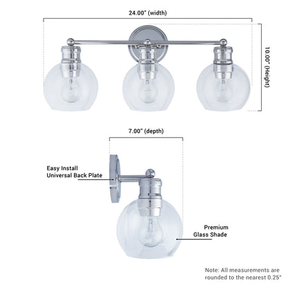 Jasper 3-Light Chrome Dimmable Bathroom Vanity Light