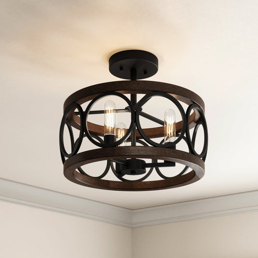 Nora 3-Light 18" Black & Brown Dimmable Ceiling Mount Light