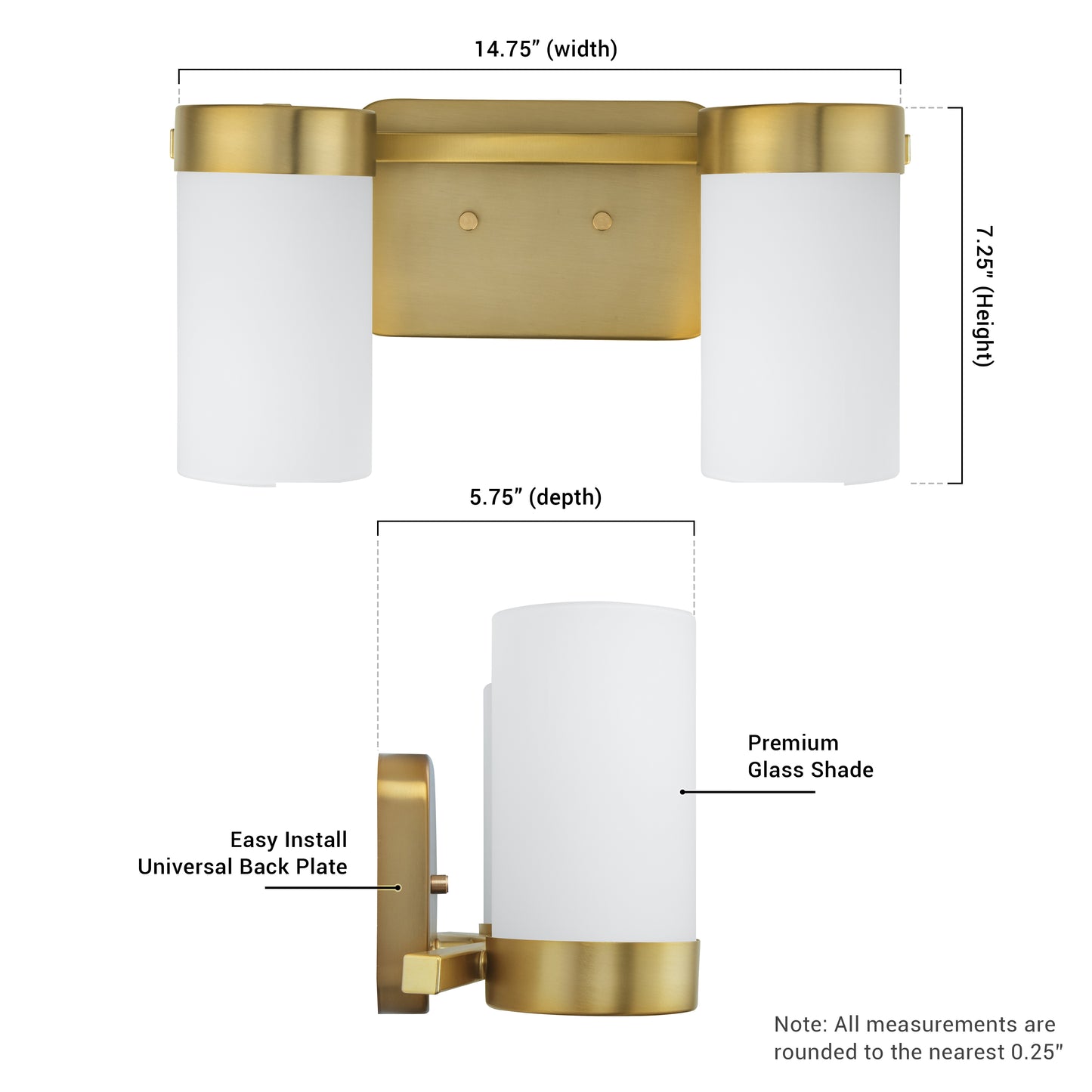 Revis 2-Light Gold Dimmable Bathroom Vanity Light