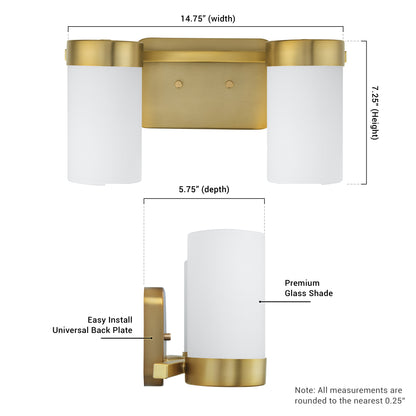 Revis 2-Light Gold Dimmable Bathroom Vanity Light