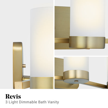 Revis 3-Light Gold Dimmable Bathroom Vanity Light