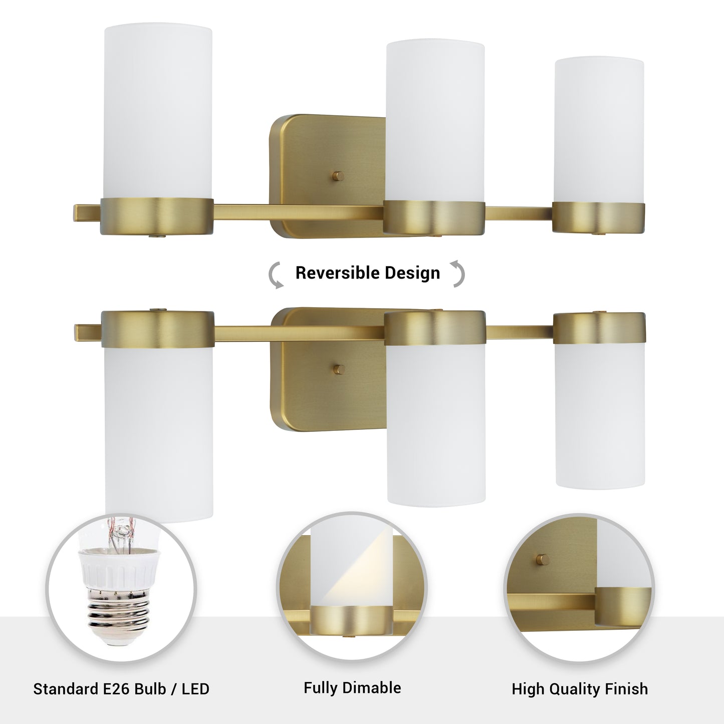 Revis 3-Light Gold Dimmable Bathroom Vanity Light