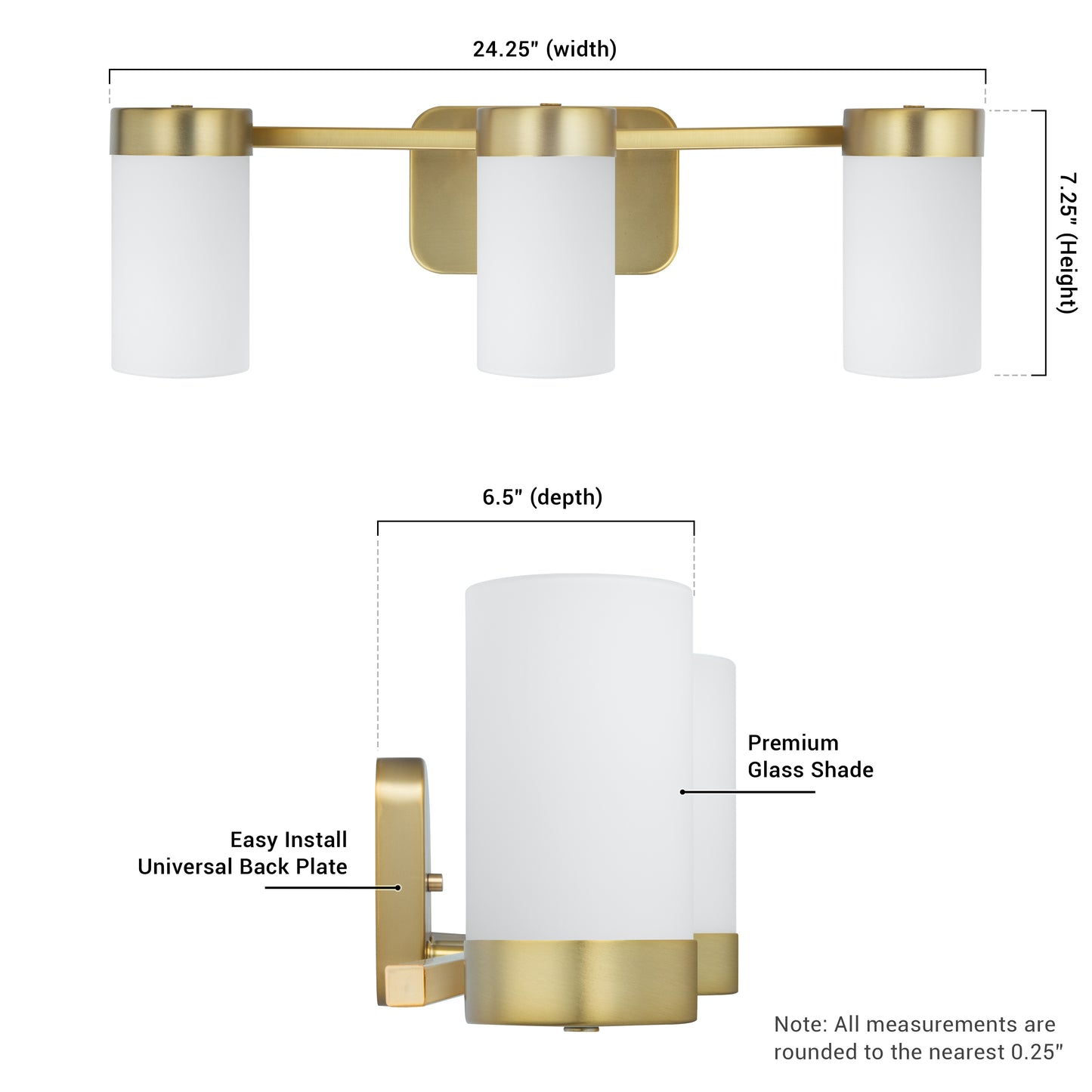 Revis 3-Light Gold Dimmable Bathroom Vanity Light